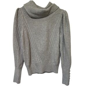 Tahari Womens Gray Thick Chunky Cable Knit Wool Blend Sweater Large Money Preppy